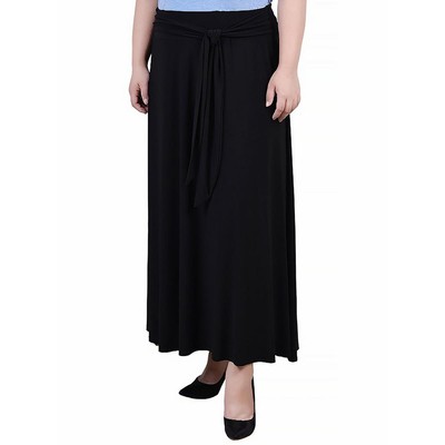 NY Collection Womens Black Tie Waist Elastic Long Maxi Skirt Plus 1X BHFO 2199