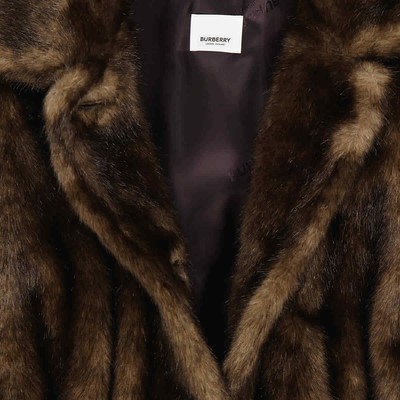 Pre-owned Burberry Brown Faux Fur Single-breasted Short-sleeve Coat
