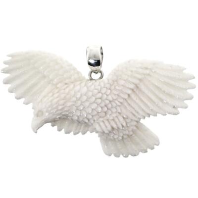 925 Sterling Silver Hand Carving Flying Eagle Bison Bone Sterling Pendant