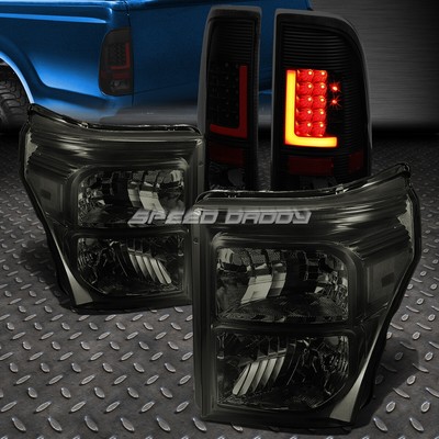 ДЫМЧАТАЯ ПРОЗРАЧНАЯ ФАРА + ТОНИРОВАННЫЙ 3D КРАСНЫЙ L-ОБРАЗНЫЙ СВЕТОДИОДНЫЙ ЗАДНИЙ ФОНАРЬ ДЛЯ 11-16 SUPER DUTY