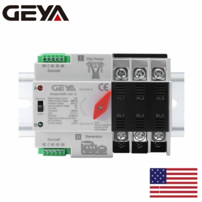 GEYA 3Pole 100A 230V Automatic Transfer Switch Dual Power Grid to Alternator60Hz