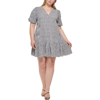 Женское короткое мини-платье Calvin Klein в черно-белую клетку с оборками Plus 20W BHFO 3559