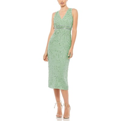 Женское зеленое миди-платье из жоржета Mac Duggal для коктейлей и вечеринок 6 BHFO 8089