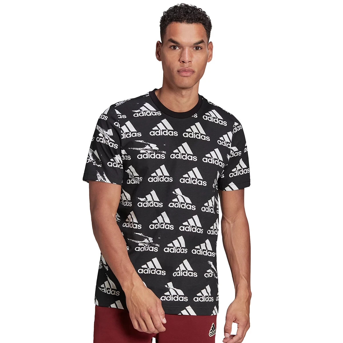 

Мужская футболка с принтом adidas Brand Love All Over, , черная, Черный