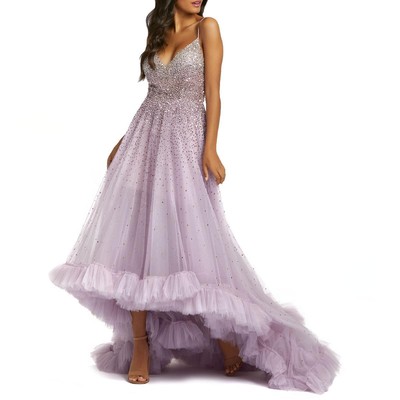 

Mac Duggal Женское фиолетовое вечернее платье хай-лоу с украшением  BHFO 5913, Orchid