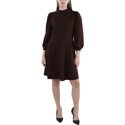Sharagano Womens Houndstooth Puff Sleeve Mock Neck Fit & Flare Dress BHFO 5916