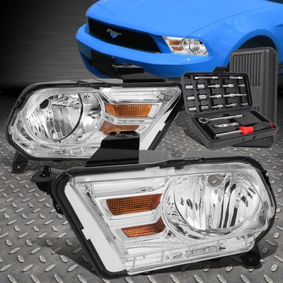 ДЛЯ 10-14 FORD MUSTANG ХРОМИРОВАННЫЙ КОРПУС ЯНТАРНЫХ БОКОВЫХ ФАР ГОЛОВНОГО СВЕТА + НАБОР ИНСТРУМЕНТОВ