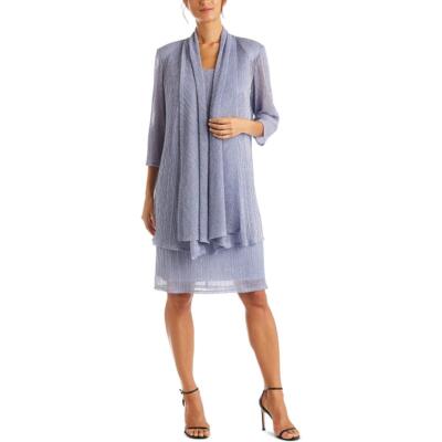 R&M Richards Женское мятое металлическое платье из 2 предметов с жакетом Petites BHFO 0909