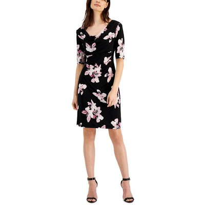 Connected Apparel Womens Black Jersey Floral Sheath Dress Petites 12P BHFO 1287