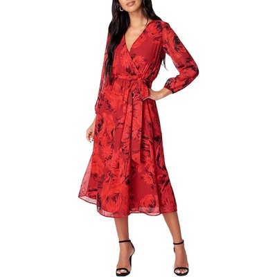 Bebe Womens Chiffon Faux Wrap Printed Midi Dress BHFO 8108