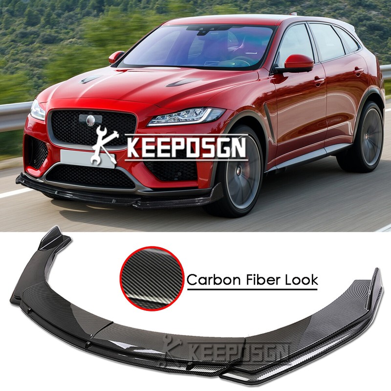 For Jaguar F-Pace CARBON Look Front Bumper Lip Splitter Spoiler
