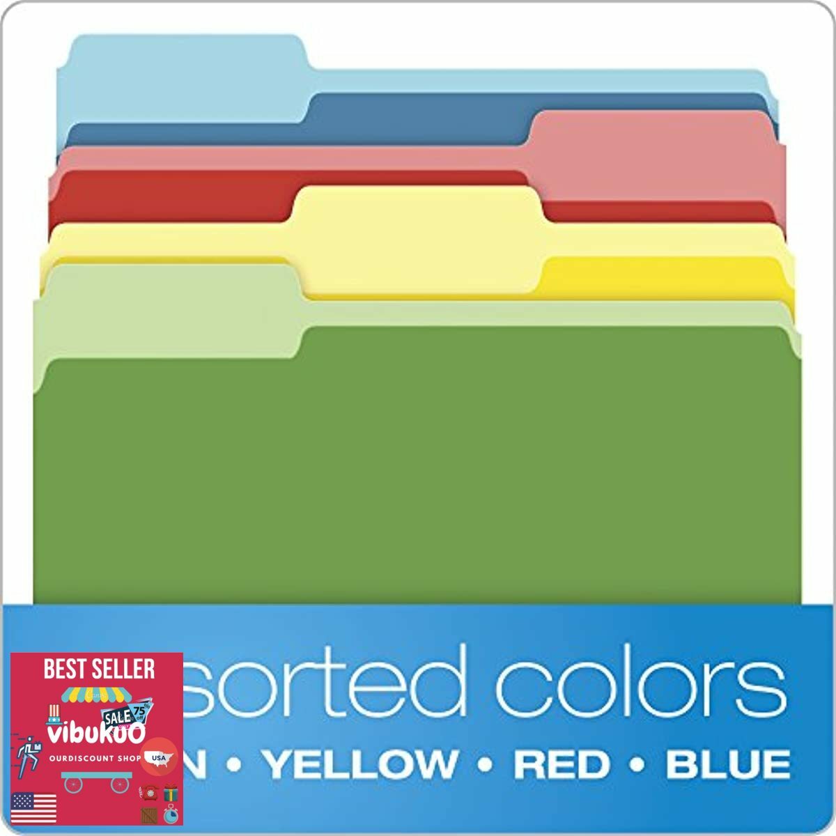 NEW TwoTone Color File Folders+Letter Size+Assorted Colors+36 PACK+1/3