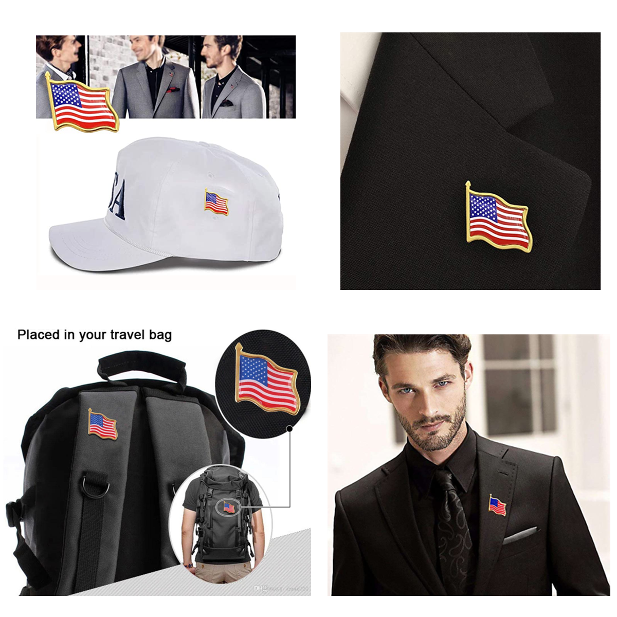 Lot of 50 AMERICAN FLAG LABEL PINS United States USA Hat Tie Tack Badge Pin