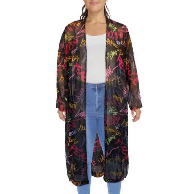 

Nina Parker Женское черное длинное кимоно-кардиган с открытой передней частью плюс  BHFO 7961, Multi