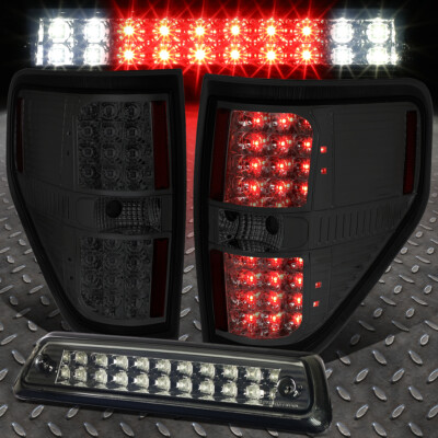 ДЛЯ 09-14 FORD F150 ПОЛНОСТЬЮ СВЕТОДИОДНЫЙ ЗАДНИЙ ФОНАРЬ + ТОНИРОВАННЫЙ ДВУХРЯДНЫЙ ТРЕТИЙ СТОП-СИГНАЛ/ГРУЗОВОЙ ФОНАРЬ