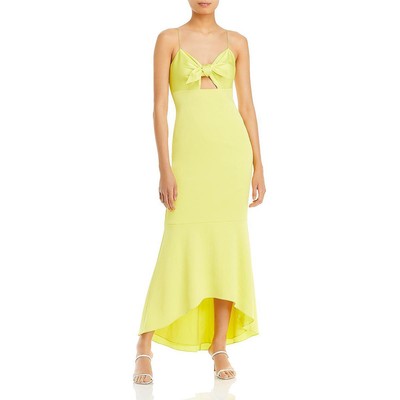 Женское желтое атласное платье миди с высокой посадкой Aidan by Aidan Mattox 2 BHFO 1599