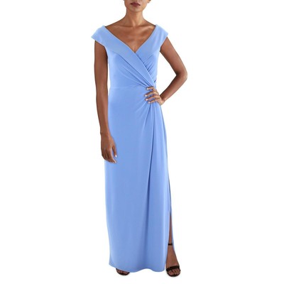 Длинное вечернее платье из синего джерси Lauren Ralph Lauren, женское платье 14 BHFO 2718