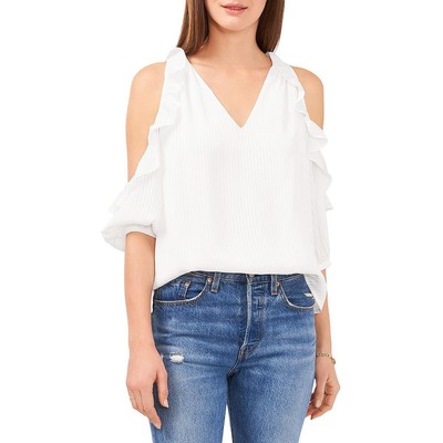 Женская блузка-топ XXS BHFO 0330 с оборками и V-образным вырезом цвета слоновой кости от Vince Camuto