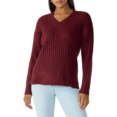 Sanctuary Womens Red Ribbed V-Neck Long Sleeve Pullover Sweater Top S BHFO 7325
