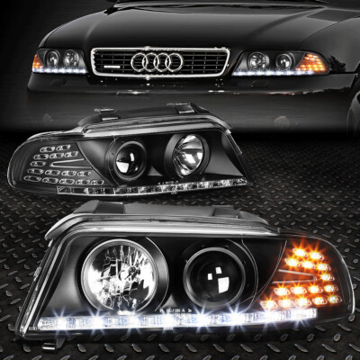 ДЛЯ 1996-2001 AUDI A4/QUATTRO ЧЕРНЫЙ КОРПУС ПРОЕКТОРА ФАР LED DRL + УГЛОВОЙ