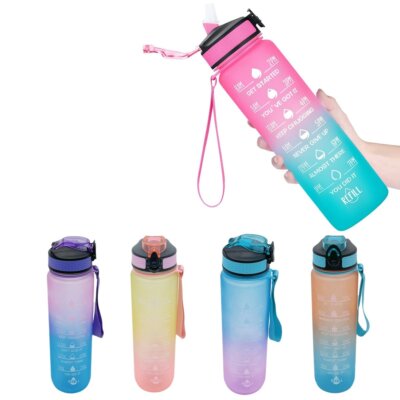 32 oz Sports Water Bottle with Straw Motivational Time Marke