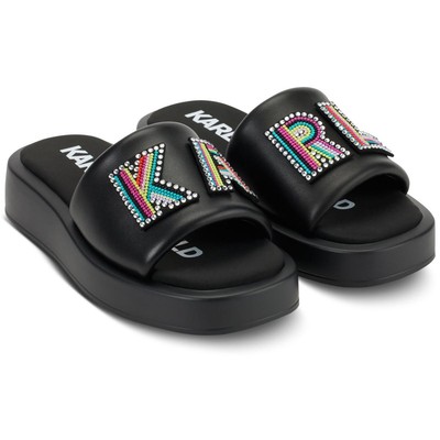 Karl Lagerfeld Paris Womens OPAL Black-Ivory Slide Sandals 11 Medium (B,M) 1257