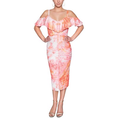 Женское оранжевое платье-футляр миди с V-образным вырезом и принтом Rachel Rachel Roy XS BHFO 4792