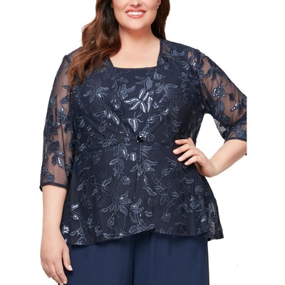Alex Evenings Женская темно-синяя блузка Twinset с блестками из 2 предметов плюс 2X BHFO 8136