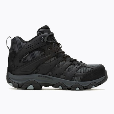Pre-owned Merrell Work Men's Moab Vertex 2 Mid Carbon Fiber Toe Waterproof Work Boot Black