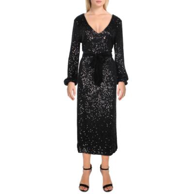 

Женское черное платье миди с пайетками и поясом Betsey Johnson  BHFO 4795, Черный