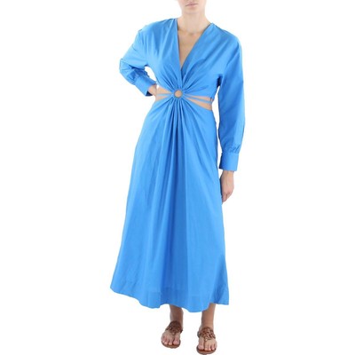 

Женское синее дневное платье миди Mango с длинными рукавами и вырезом  BHFO 4189, Синий