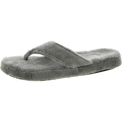 Acorn Womens New Spa Grey Plush Thong Slippers Shoes 8-9 Medium (B,M) BHFO 9062