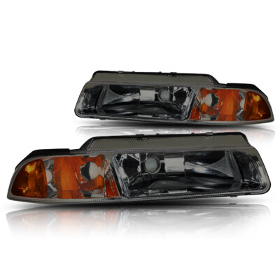 For 95-00 Chrysler Cirrus/Dodge Stratus Headlight/Lamp Smoked Housing Amber Side