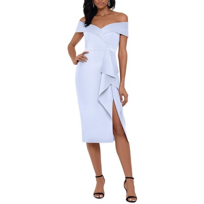 Женское синее трикотажное мини-платье Xscape для коктейлей и вечеринок Petites 10P BHFO 1986