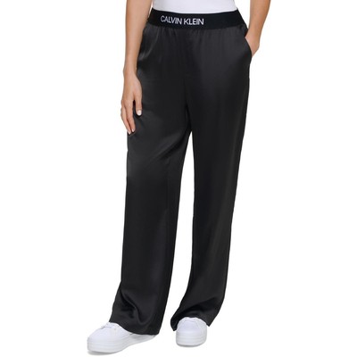 

Calvin Klein Женские черные атласные офисные широкие брюки без застежки  BHFO 6899, Черный