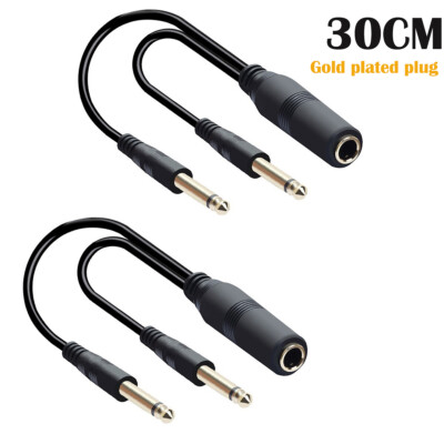 2X 1 Female to 2 Male 1/4'' 6.35mm TS Mono to Dual 1/4'' Y Splitter Cable Adapter