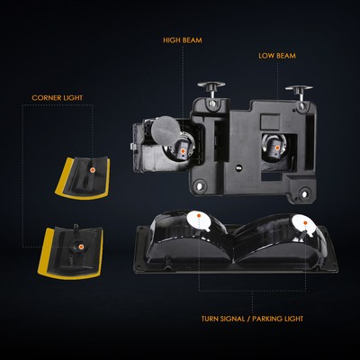 For 94-99 Chevy C/K Pickup Suburban OE Headlight/Lamps Chrome Housing Amber Side