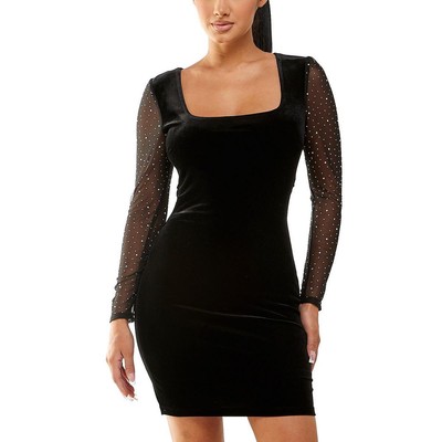 City Triangle Womens Black Velvet Embellished Sheath Dress Juniors M BHFO 2373