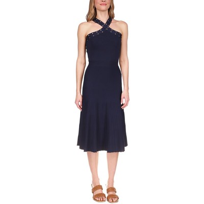 Женское синее миди-платье с заклепками MICHAEL Michael Kors XXS BHFO 4983