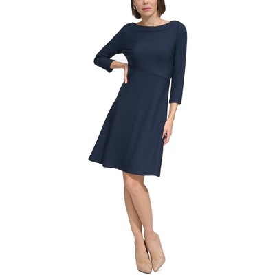 Tommy Hilfiger Womens Navy Ribbed Knee-Length Work Fit & Flare Dress 4 BHFO 5231