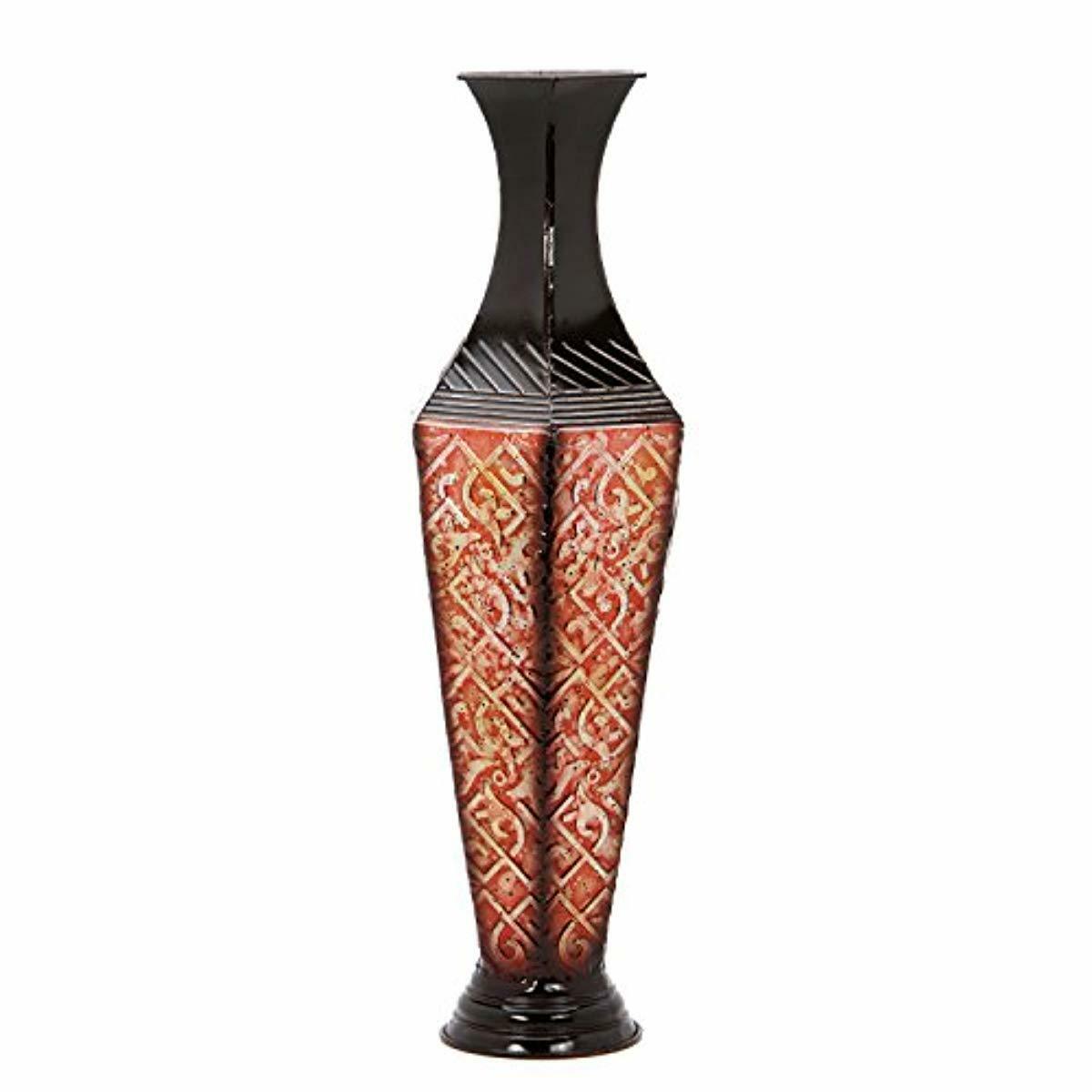 Metal Tall Floor Vase 23 5 Inch Rustic Red Black Home Decor Ebay