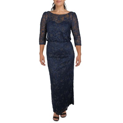 

JS Collections Женское вечернее платье макси темно-синего цвета с рукавами 3/4  BHFO 8819, Navy gold