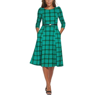 

Женское зеленое клетчатое платье миди с поясом и поясом Calvin Klein  BHFO 4254, Pine multi