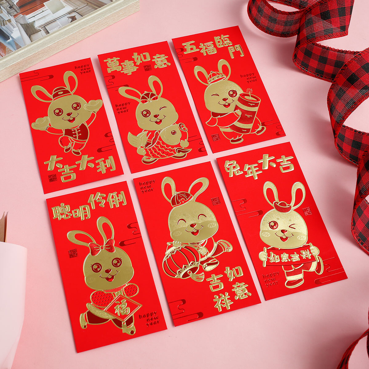 6Pcs Rabbit Year Red Envelops Chinese Red Packets 2023 New Year Lucky
