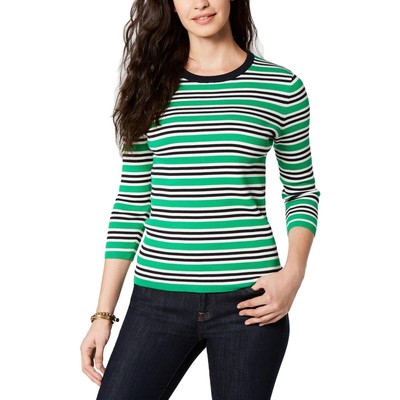 

Женский зеленый хлопковый пуловер в полоску Tommy Hilfiger, топ  BHFO 4492, Green/black/white