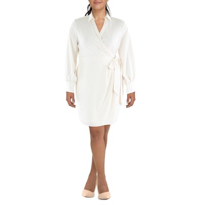 Женское короткое рабочее платье с запахом и воротником цвета слоновой кости Lauren Ralph Lauren 8 BHFO 0163