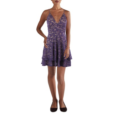 Женское фиолетовое мини-платье с V-образным вырезом и расклешенными рукавами Emerald Sundae S BHFO 8813