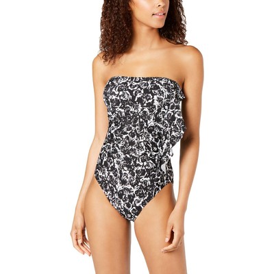 Цельный купальник DKNY Womens B/W без бретелек с подтяжкой для пляжа, 14 BHFO 0569