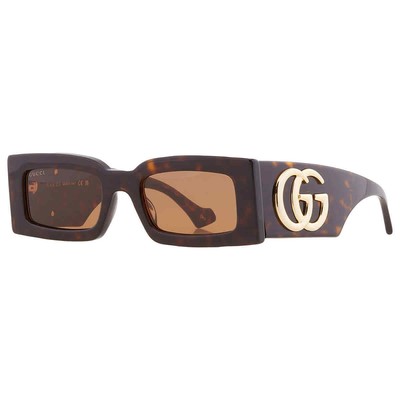 Pre-owned Gucci Brown Rectangular Ladies Sunglasses Gg1425s 002 53 Gg1425s 002 53