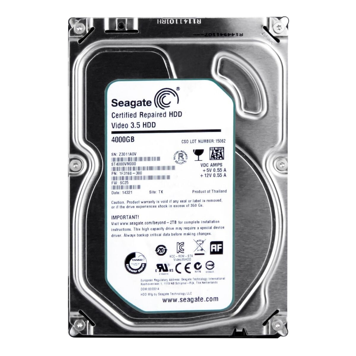 Hard Drive Seagate Video 3.5 HDD ST4000VM000 4TB 5900RPM Hard Drive Seagate Video 3.5 HDD ST4000VM000 4TB 5900RPM